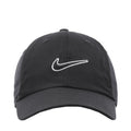 Black Nike strapback cap with white outline Swoosh logo and curved brim
