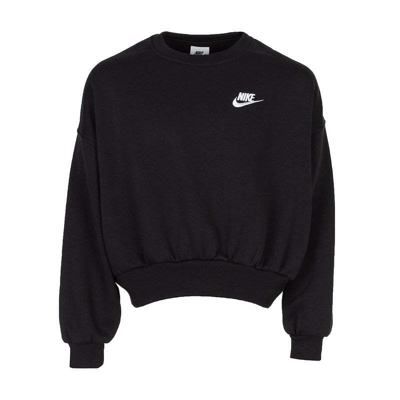 Youth black crewneck sweatshirt with Nike Swoosh logo