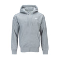 Men's grey heather zip-front fleece hoodie with Nike logo, hood, and front zipper