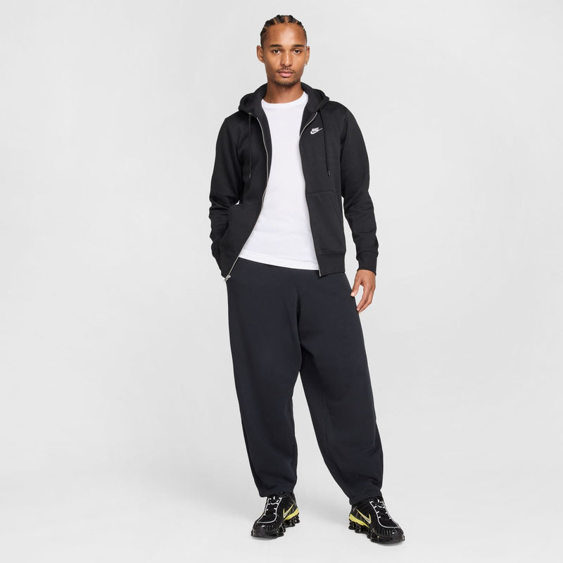 Men's black zip-front fleece hoodie with hood and kangaroo pocket, Nike logo