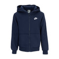 Youth navy zip-up fleece hoodie with hood, full zipper, and Nike logo on chest.