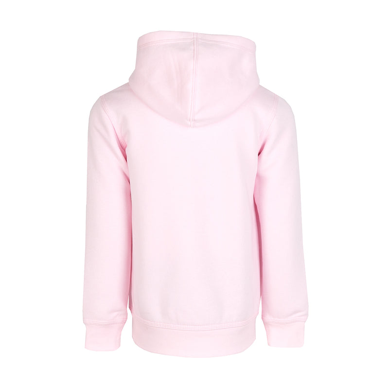 Toddler pink fleece pullover hoodie with kangaroo pocket and NIKE logo