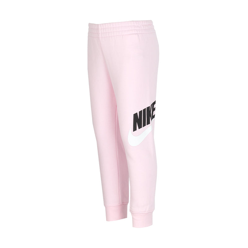 Toddler pink fleece jogger pants with NIKE logo on side