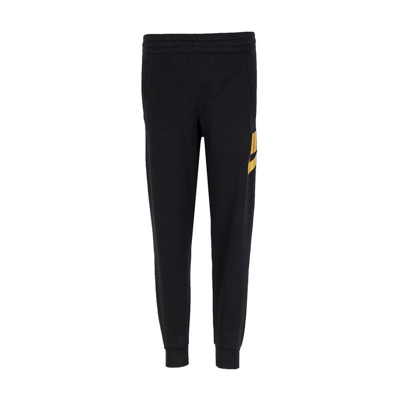 Youth black fleece joggers with gold NIKE swoosh on side
