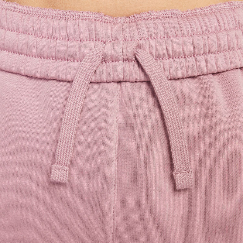 Youth plum fleece sweatpants close-up: elastic waistband with drawstring
