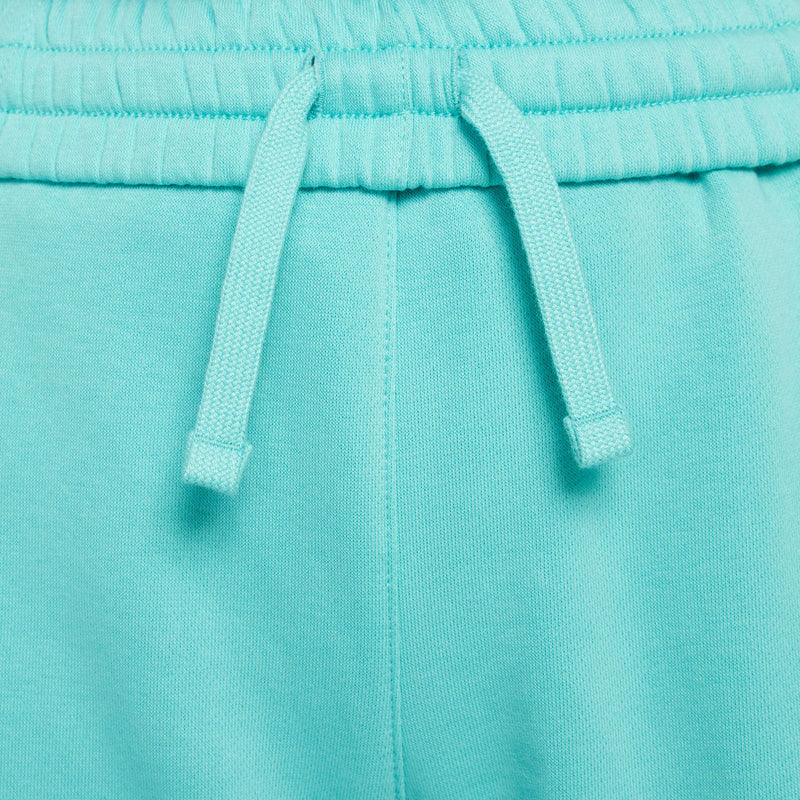 Close-up of teal/turquoise drawstring waistband on youth fleece pants