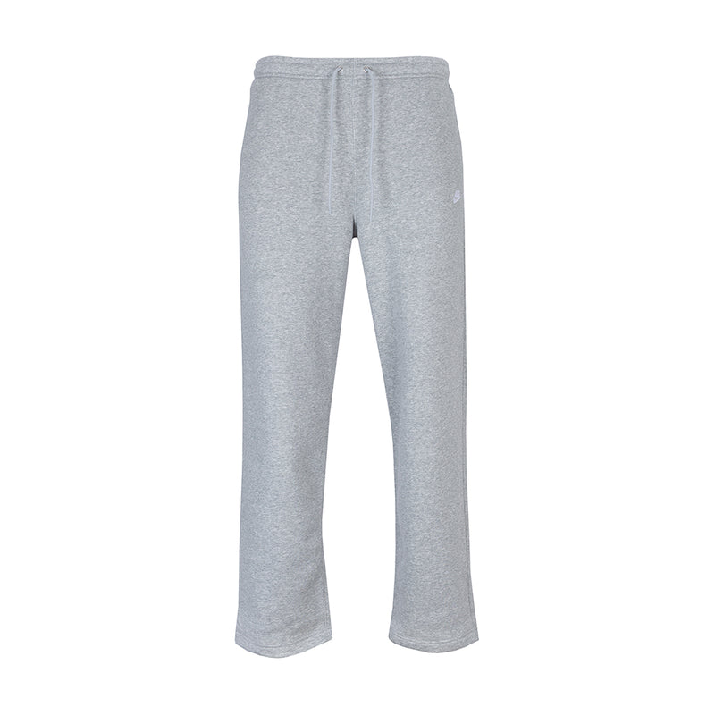 Mens grey heather fleece sweatpants with elastic waistband and drawstring hem cuffs
