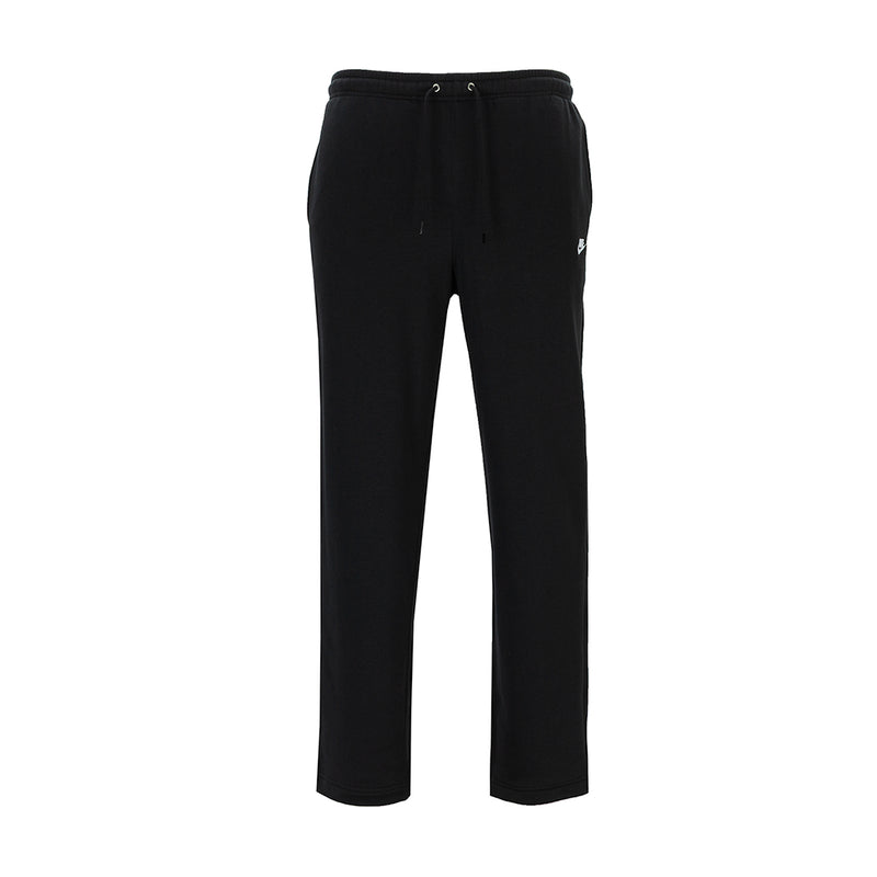 Men's black fleece open-hem pants with drawstring waist and tapered leg