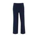Mens dark blue fleece open-hem sweatpants with drawstring waist and side pockets