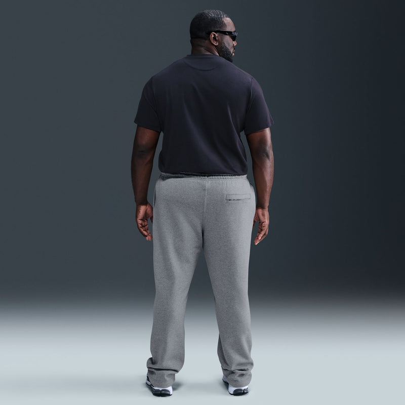 Mens grey heather fleece sweatpants with elastic waist and open-hem ankle cuffs