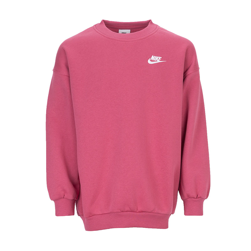 Youth crewneck sweatshirt in sweet beet pink with small white Nike logo
