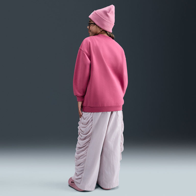 Sweet beet pink youth crewneck sweatshirt from back with ribbed cuffs and hem