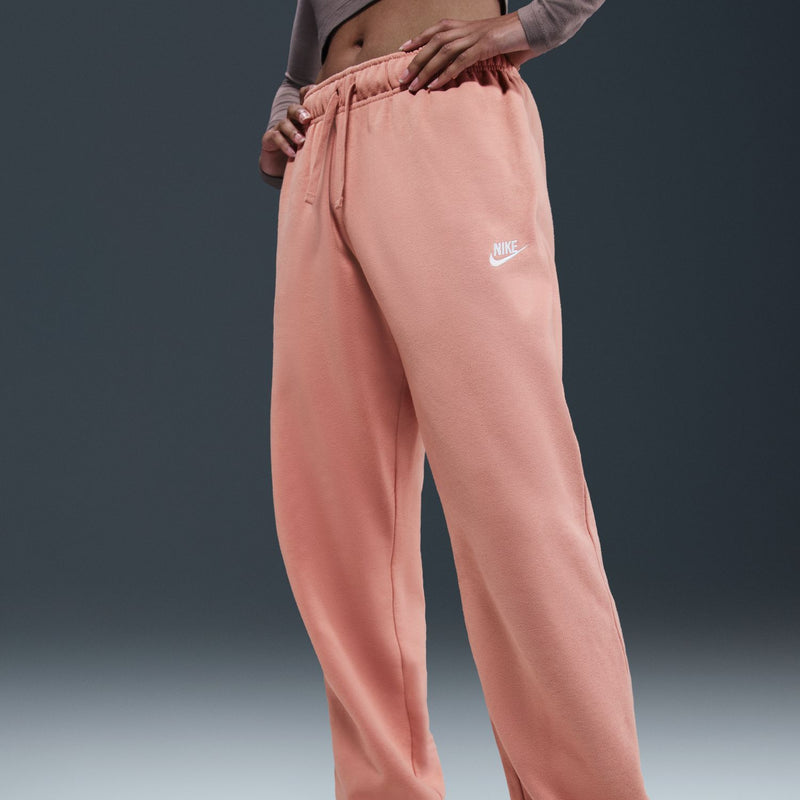 Women’s rose gold fleece jogger pants with drawstring waist and side logo