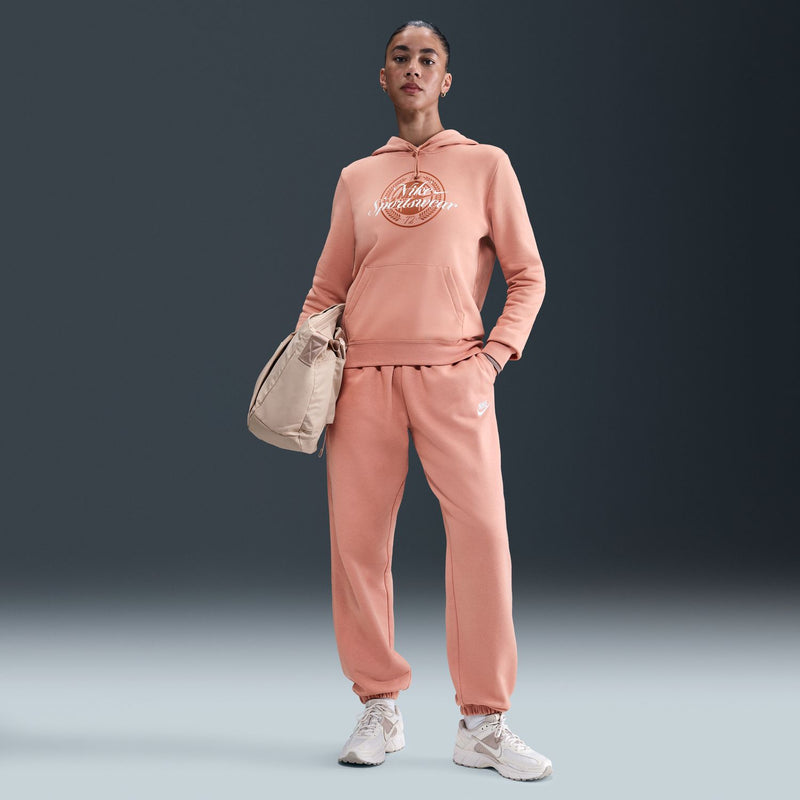 Women’s rose gold fleece sweatpants with tapered legs and elastic ankle cuffs