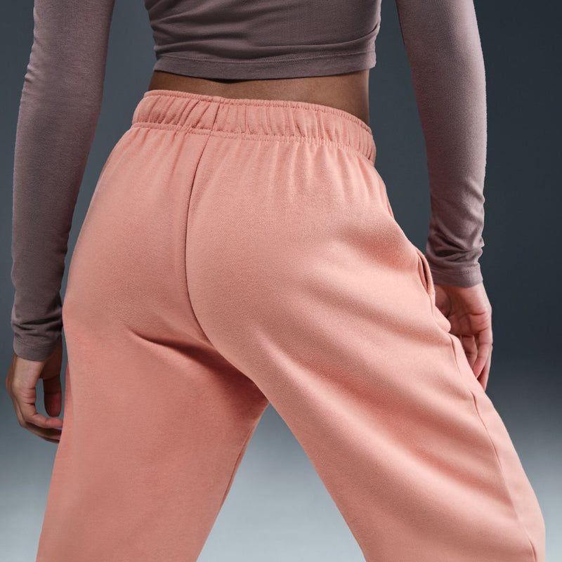 Women’s rose gold fleece pants with elastic waistband and relaxed straight fit