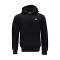 Men's black fleece pullover hoodie with drawstring hood and Nike swoosh on chest.