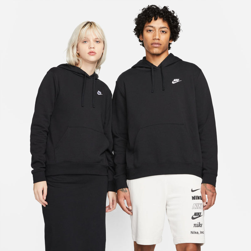 Women’s black fleece pullover hoodie pair, hood with drawstrings and kangaroo pocket