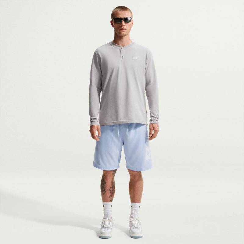 Men's light blue swim shorts, elastic waistband with drawstring, side logo