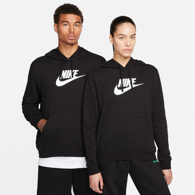 Women's black fleece hoody with Nike logo, hood and front kangaroo pocket
