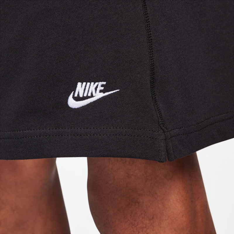 Men's black knit shorts with white Nike logo on lower leg
