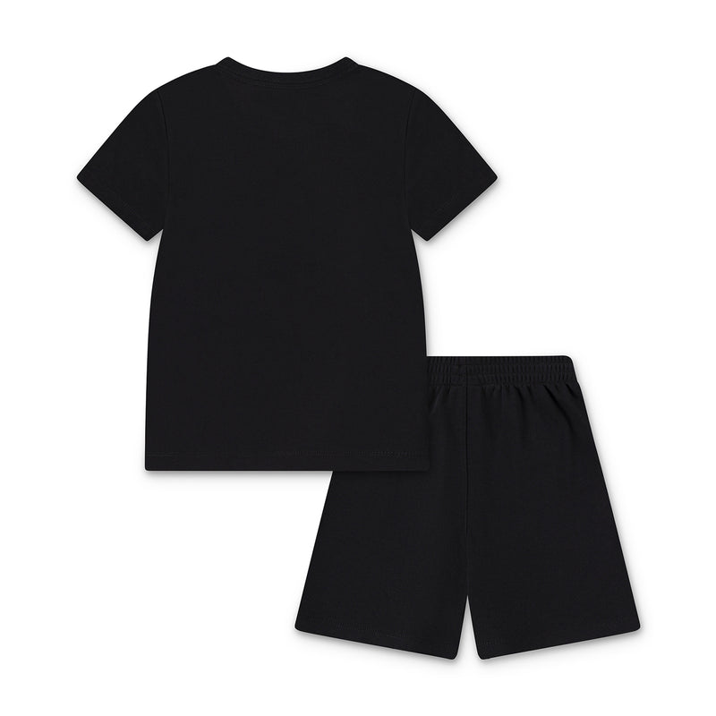 Kids black short-sleeve T-shirt and shorts set with elastic waist