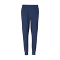 Youth navy jogger pants with ribbed cuffs and elastic waistband, slim tapered legs.