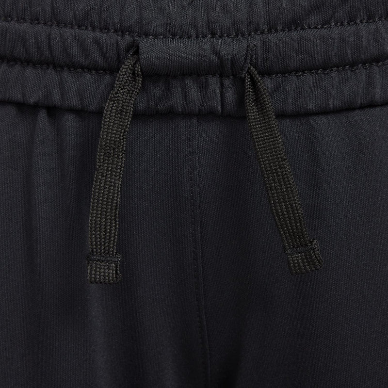 Youth black jogger fabric close-up with drawstring and elastic waistband