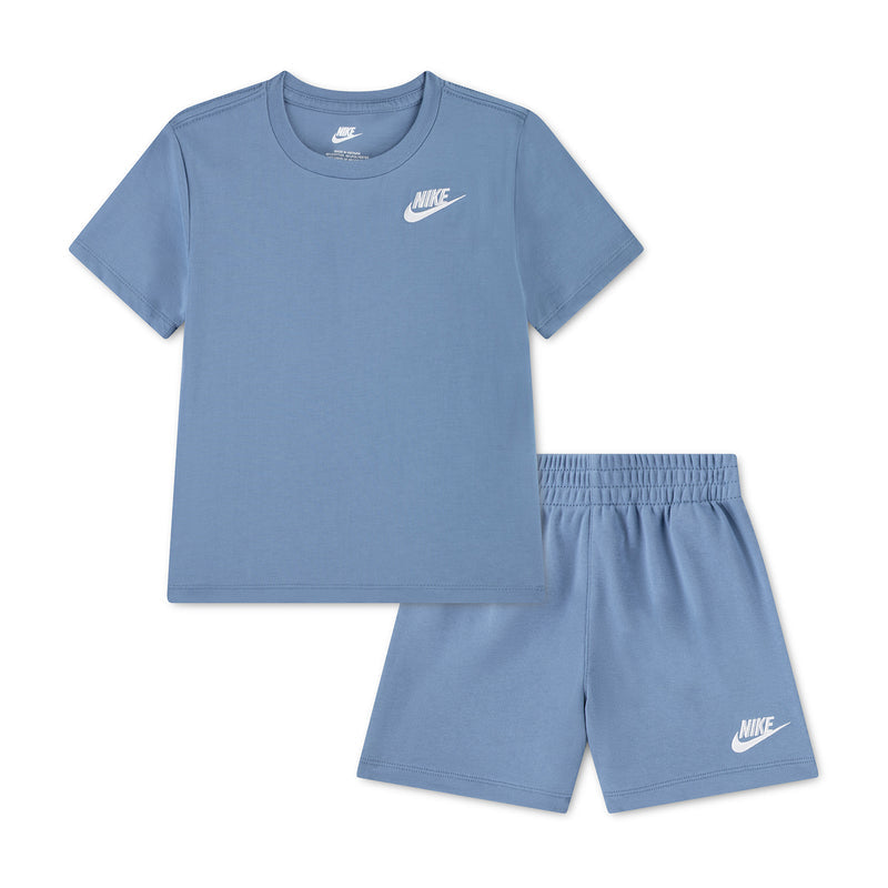 Toddler light blue Nike short-sleeve T-shirt and elastic-waist shorts set