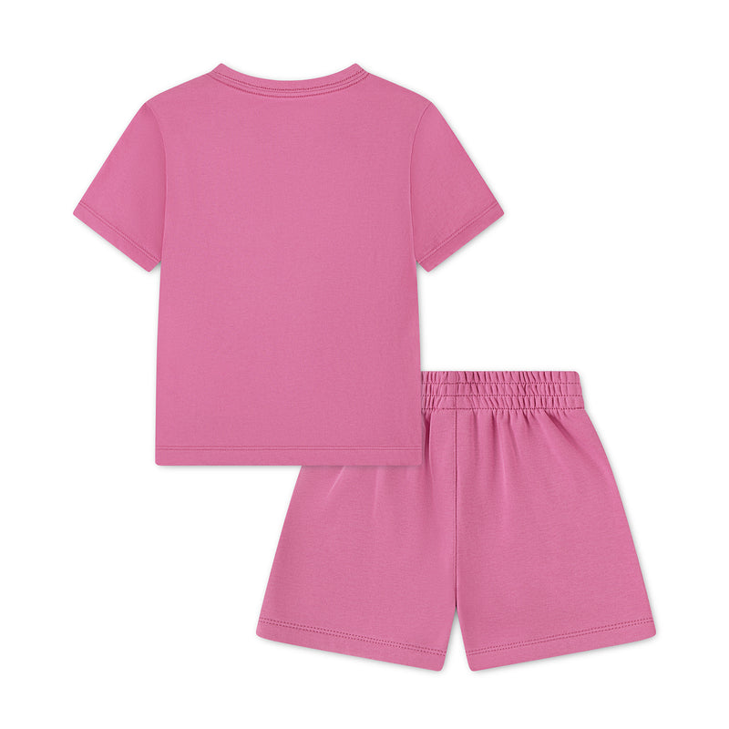 Toddler pink shorts set with back T-shirt and Nike logo on shorts