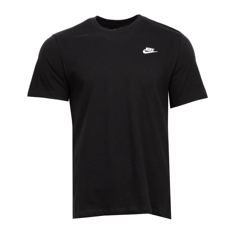 Men's black crewneck T-shirt with white Nike swoosh logo on chest