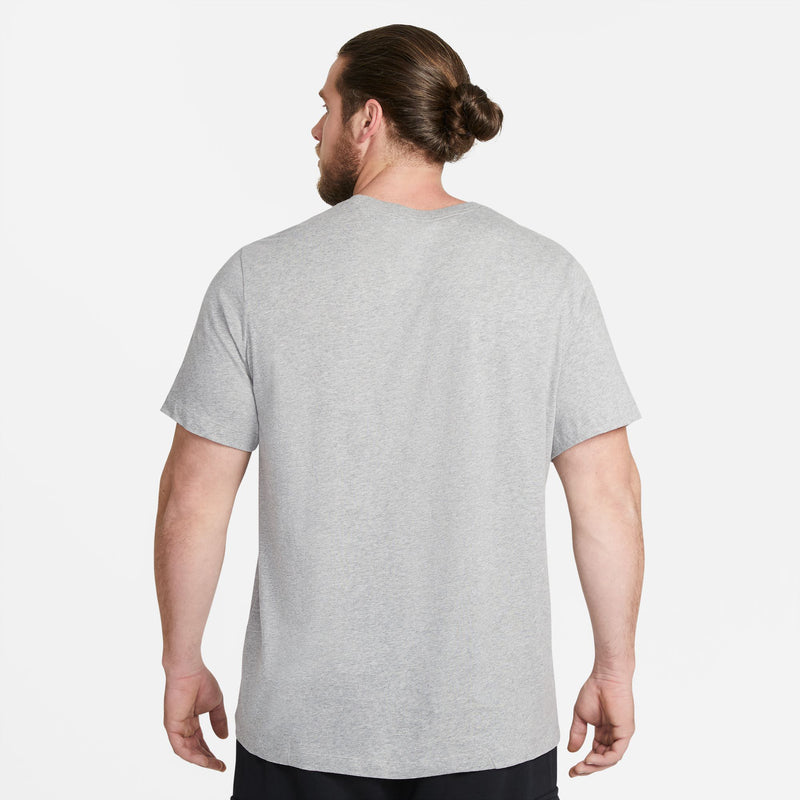 Men's heather grey Nike crew-neck short-sleeve tee, back view