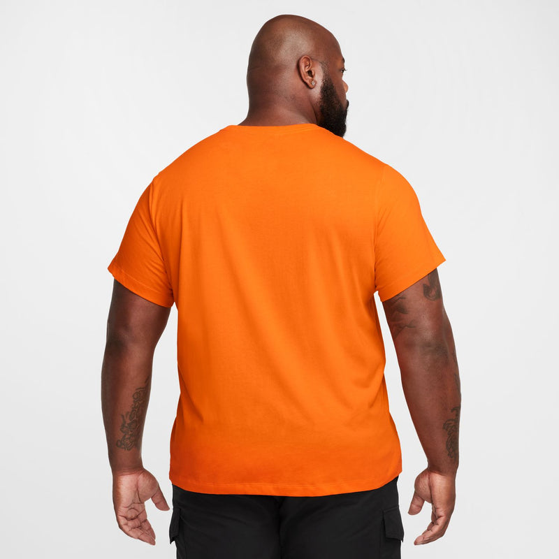 Men's Safety orange Nike crew-neck tee, back view, short sleeves