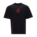 Men's Nike black crewneck T-shirt with Nike swoosh and red flame chest graphic