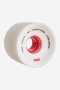 Conical Cruiser Wheel 65mm in White and Red with a stoneground surface and red hub.