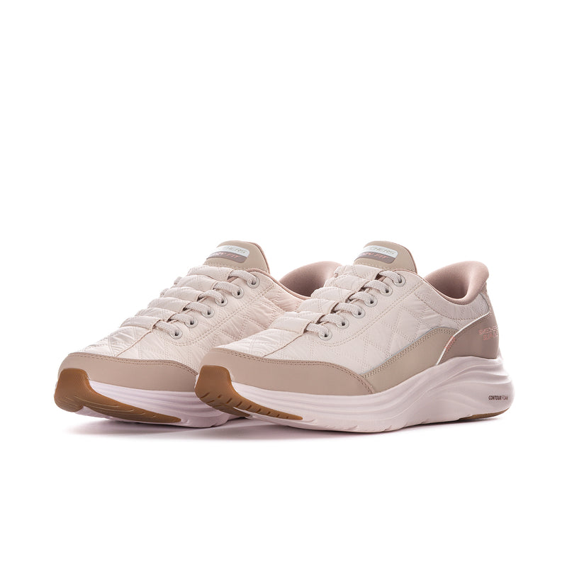 Women's lace-up sneakers, natural upper with taupe panels and white midsole