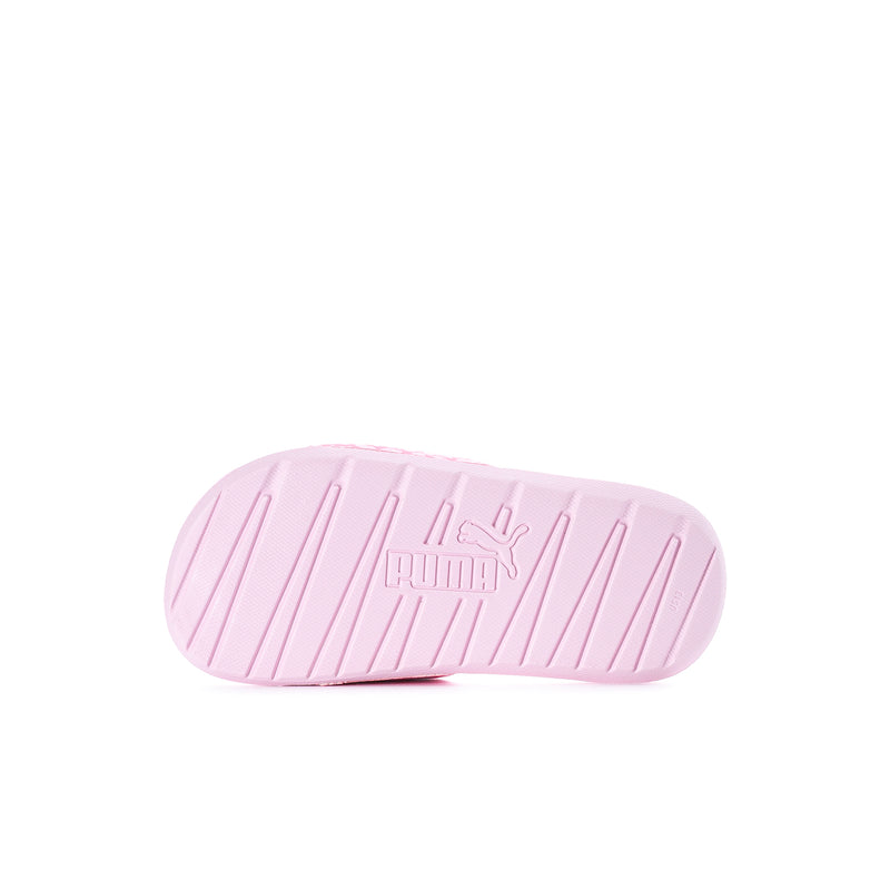 Kids pink slide sandal outsole with ridged traction and PUMA logo