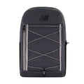 Graphite cord backpack with front X webbing and top zipper pocket.