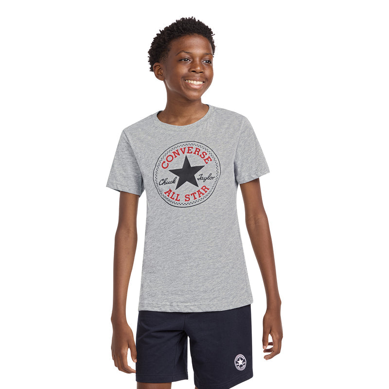 Youth dark grey heather T-shirt with large Converse Chuck Taylor All Star logo