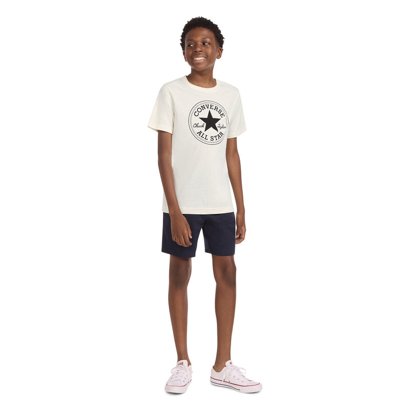 Youth off-white T-shirt with circular Converse All Star Chuck Taylor logo