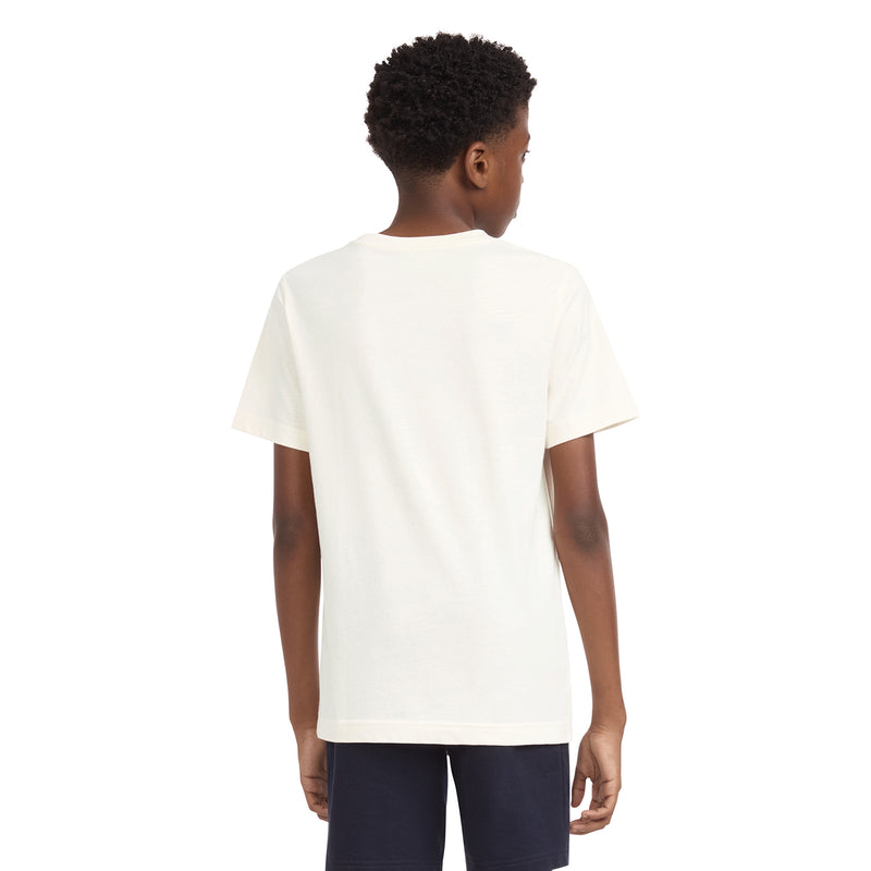 Youth off-white T-shirt, back view, plain with no graphic