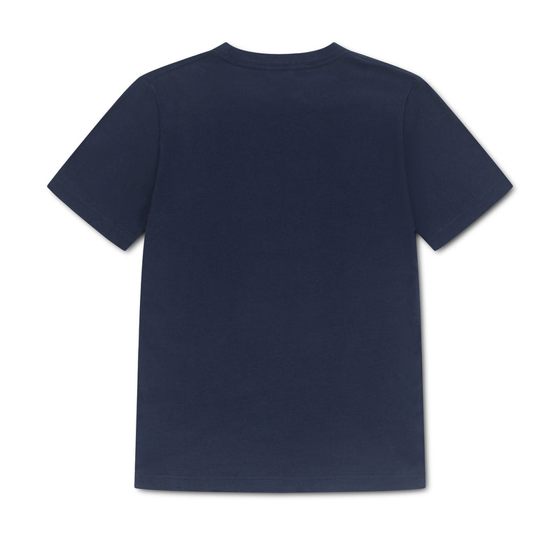 Youth navy T-shirt back view, plain without front graphic
