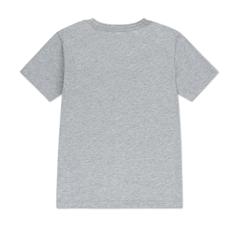Youth dark grey heather T-shirt back, no graphic, crew neck