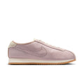 Women's Cortez sneakers side view, particle rose leather with lace-up and swoosh