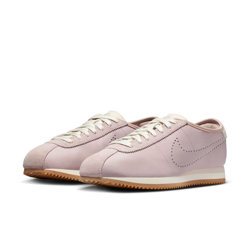 Women's Cortez sneakers pair, particle rose with sail laces and gum rubber sole