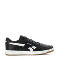 Black youth Reebok Court Advance sneakers with white stripes and gum outsole.