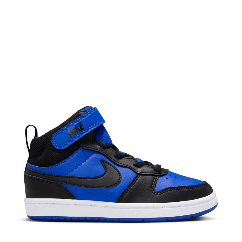 Kids mid-top sneakers in blue and black with hook-and-loop strap