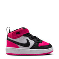 Toddler mid-top sneakers: white, black, fierce pink with Nike swoosh and laces