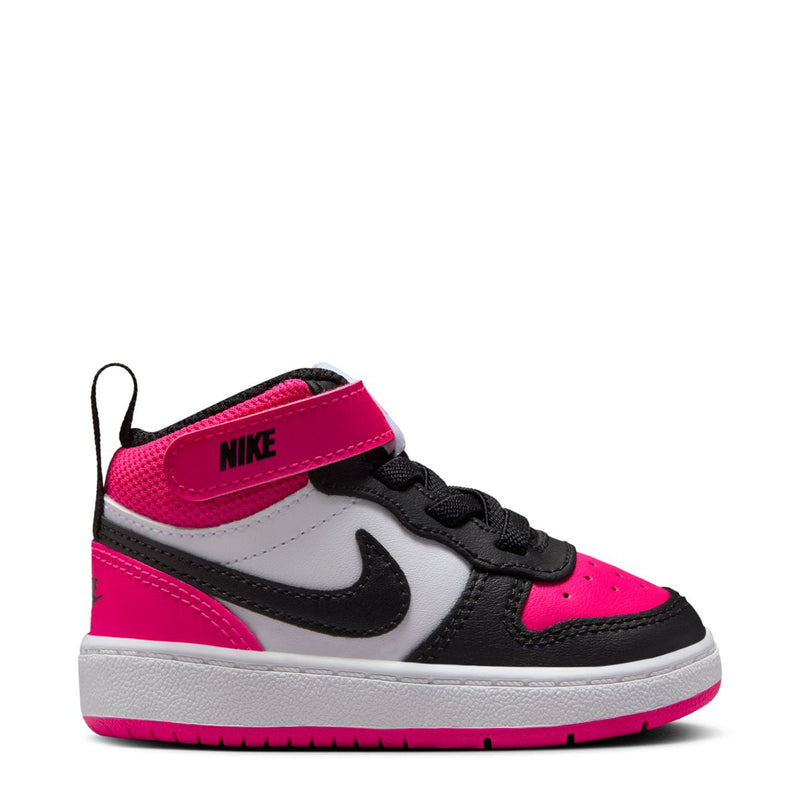 Toddler mid-top sneakers: white, black, fierce pink with Nike swoosh and laces
