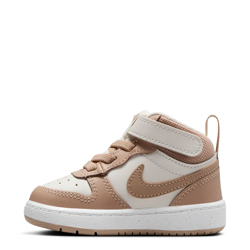 Toddler mid-top sneakers with lace-up closure, pale ivory and tan Nike logo