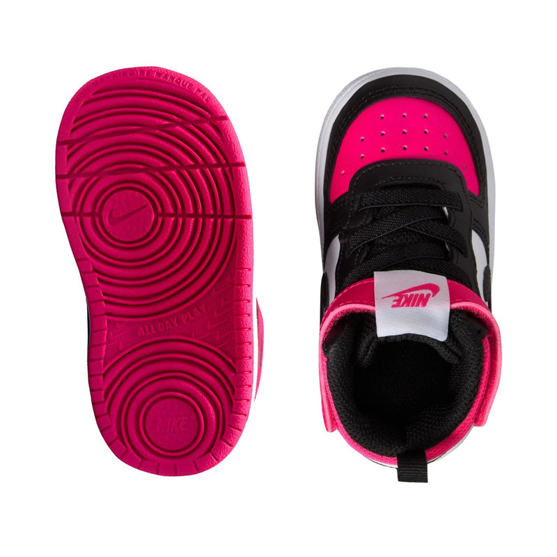 Toddler sneaker outsole and heel: pink tread with black upper and white midsole